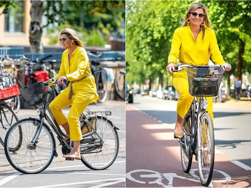 Ratu Belanda, Maxima Zorreguieta Cerruti saat naik sepeda. (instagram/@koninklijkhuis/@theroyalwatcher)
