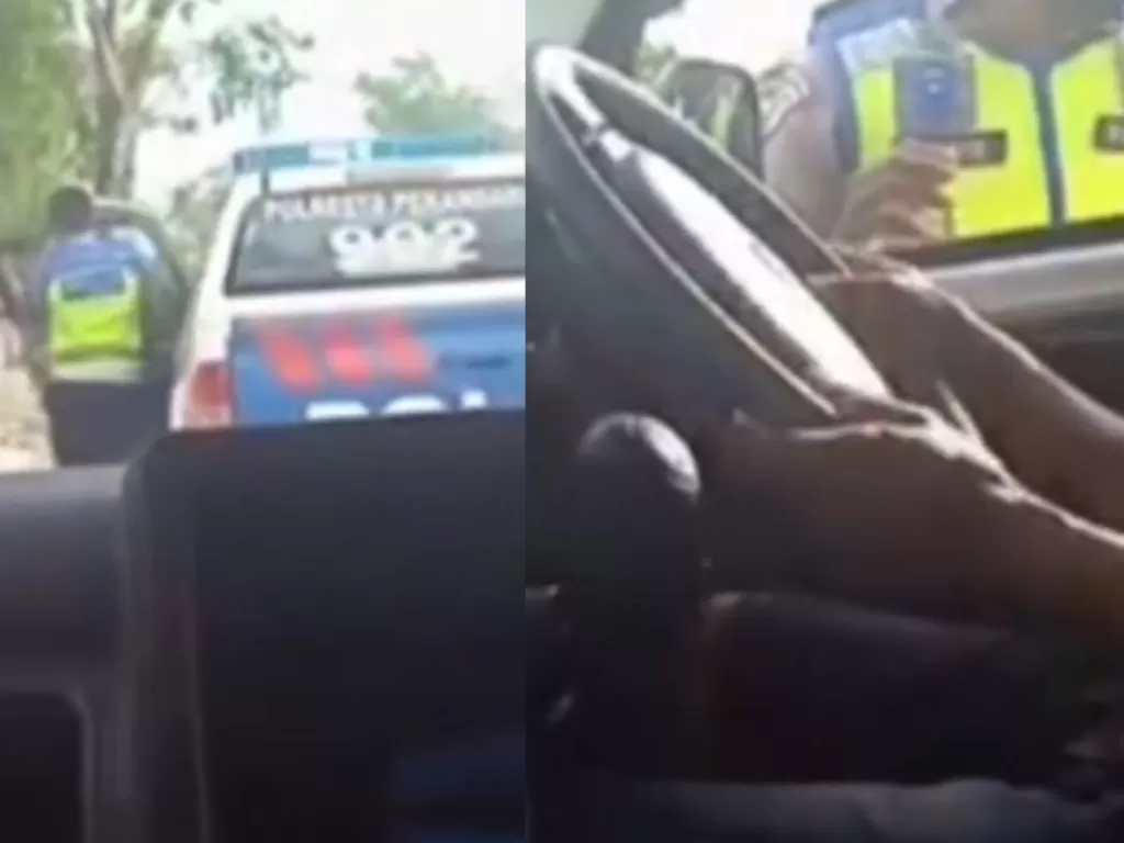 Cuplikan video saat polisi tidak jadi menilang pengendara mobil yang tidak membawa surat jalan lantaran membawa orang sakit. (Foto: Istimewa)