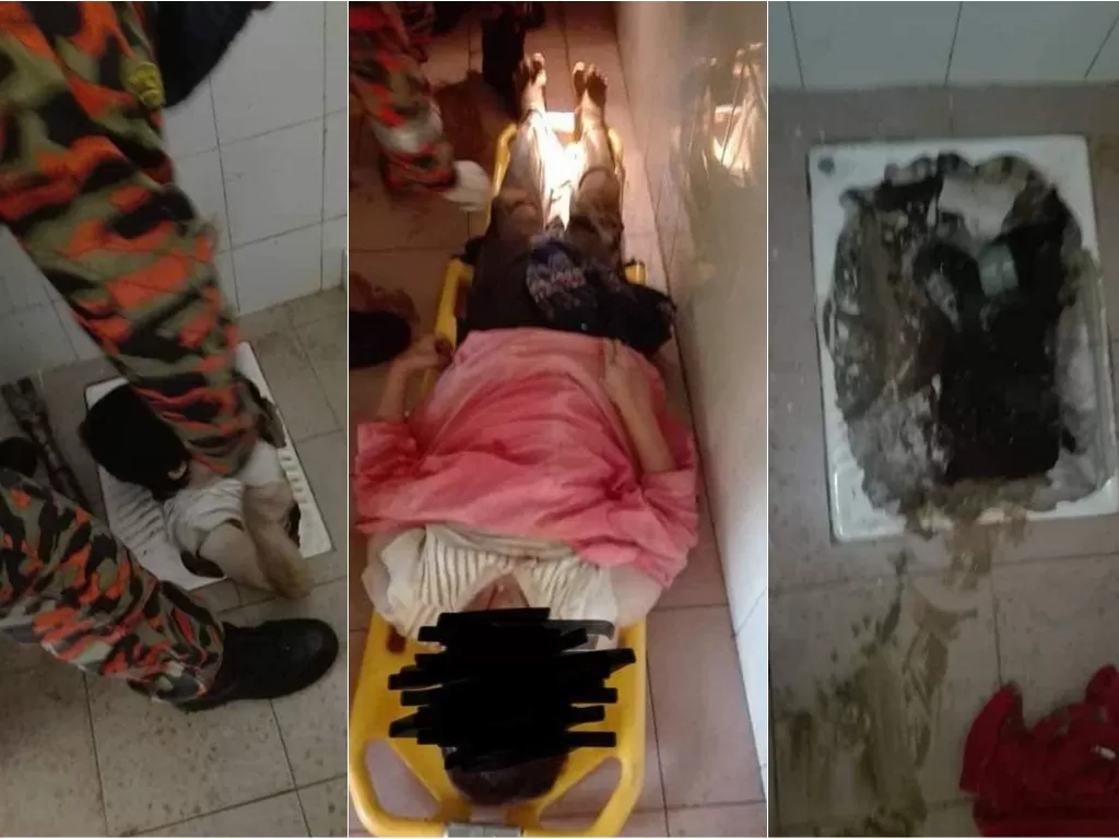 Wanita Malaysia yang terperosok ke dalam lubang jamban. (Facebook/Jabatan Bomba & Penyelamat Malaysia)