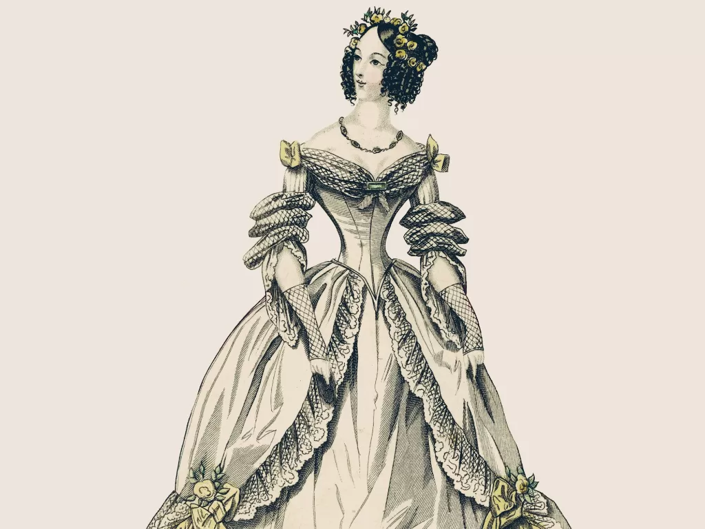 Ilustrasi wanita Eropa mengenakan korset. (wikipedia.commons)
