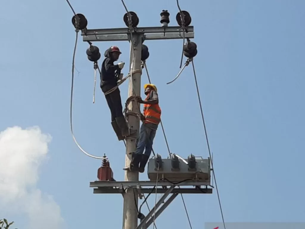 Ilustrasi petugas PLN memperbaiki jaringan listrik. (ANTARA/Nikolas Panama)