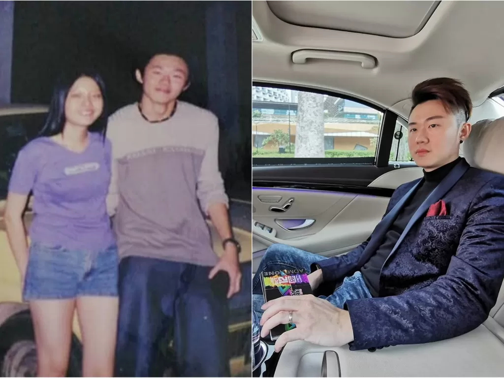 Kiri: Wayne Tan dan istri sebelum memiliki harta berlimpah. Kanan: Wayne Tan setelah jadi orang kaya. (Facebook/Wayne Tan)
