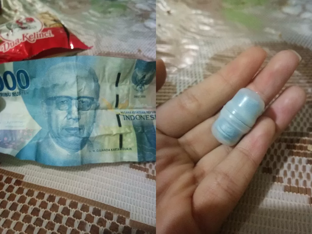 Seorang netizen menemukan uang Rp50 ribu dalam bungkus kacangnya. (Twitter/@cloudyftjaem)