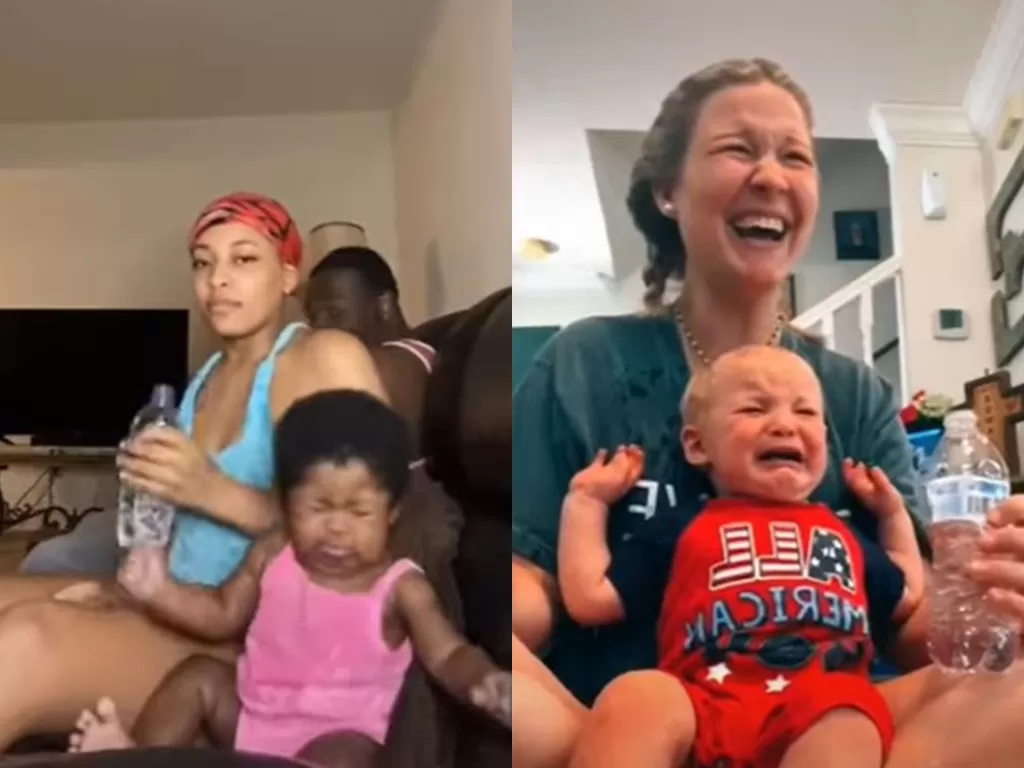 Ibu lakukan challenge nyeleneh kepada bayinya. (Sceenshot)