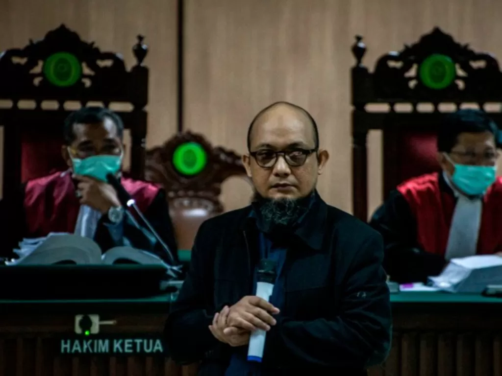 Penyidik KPK Novel Baswedan dalam sidang lanjutan kasus penyiraman air keras terhadap dirinya di Pengadilan Negeri Jakarta Utara, Jakarta. (ANTARA/Aprillio Akbar)