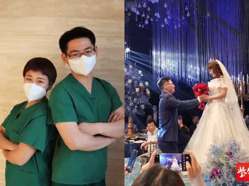 Perawat cinlok di rumah sakit Wuhan menikah. (Twitter/@PDChina)