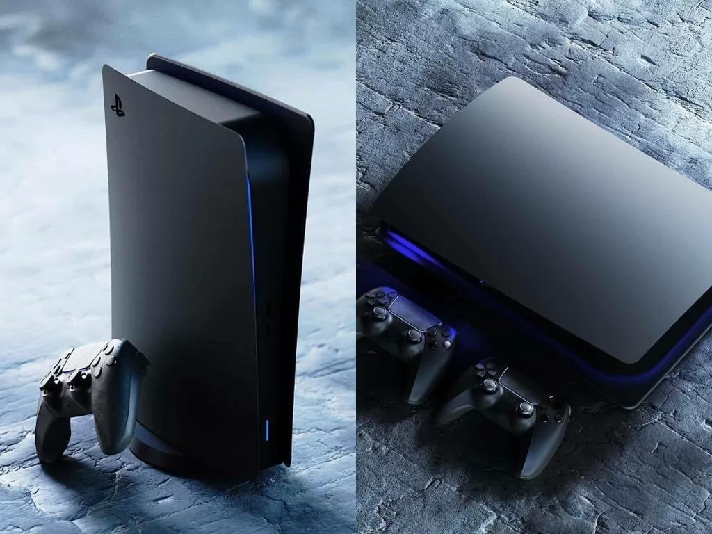Konsep console PlayStation 5 dengan warna hitam (photo/Twitter/@xTHAFINESTx)