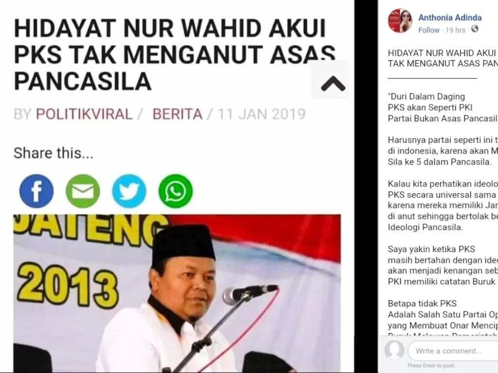 Cek Fakta Hidayat Nur Wahid akui PKS tak menganut asas Pancasila (foto: Istimewa)