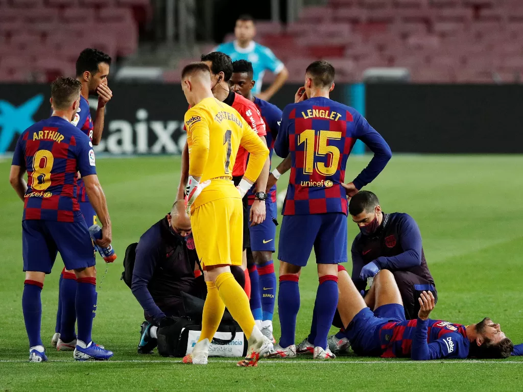 Skuad Barcelona saat menghadapi Leganes di pekan ke-29 LaLiga 2019/20). (REUTERS/Albert Gea)