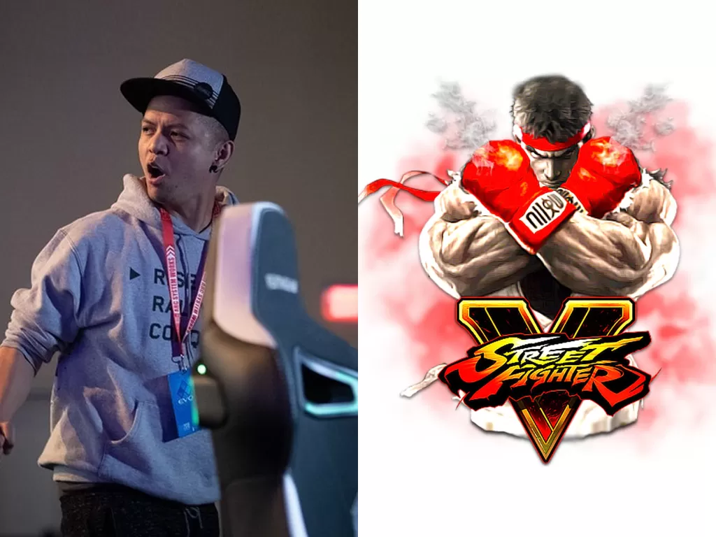 Ryan 'FChamp' Ramirez dan logo game Street Fighter V (photo/Liquipedia/Capcom)