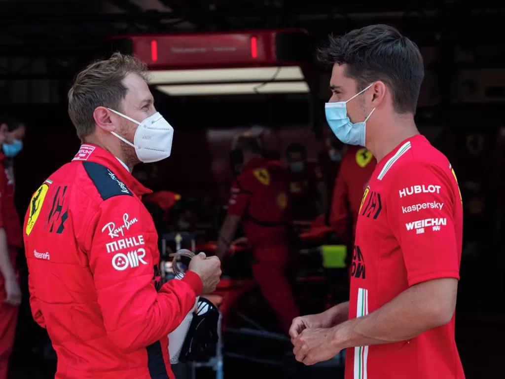Pembalap Ferrari, Sebastian Vettel (kiri) dan Charles Leclerc (kanan). (Instagram/@scuderiaferrari)