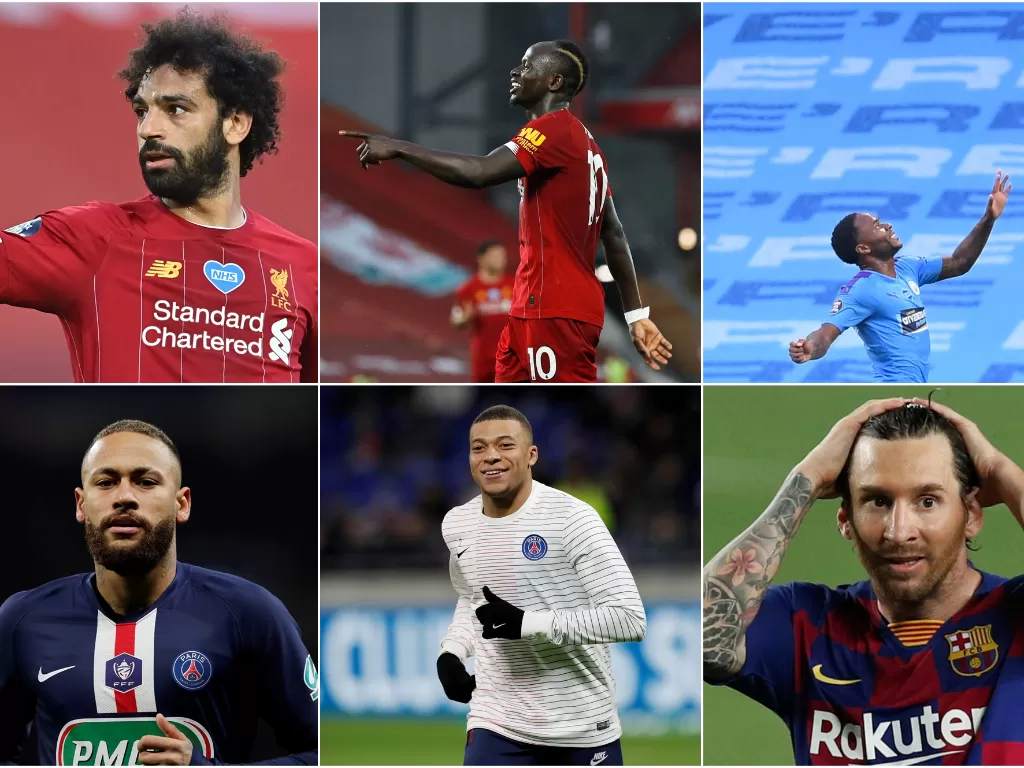 Mo Salah, Sadio Mane, Raheem Sterling, Neymar, Mbappe dan Messi (Reuters)