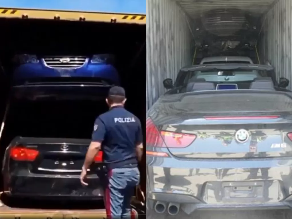 Tampilan pencurian mobil mewah yang disimpan di dalam kontainer. (rcinet.co)