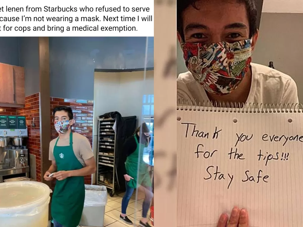 Seorang barista yang menolak pelanggan tak memakai masker. (Photo/Twitter/@_SJPeace_/GoFoundme)