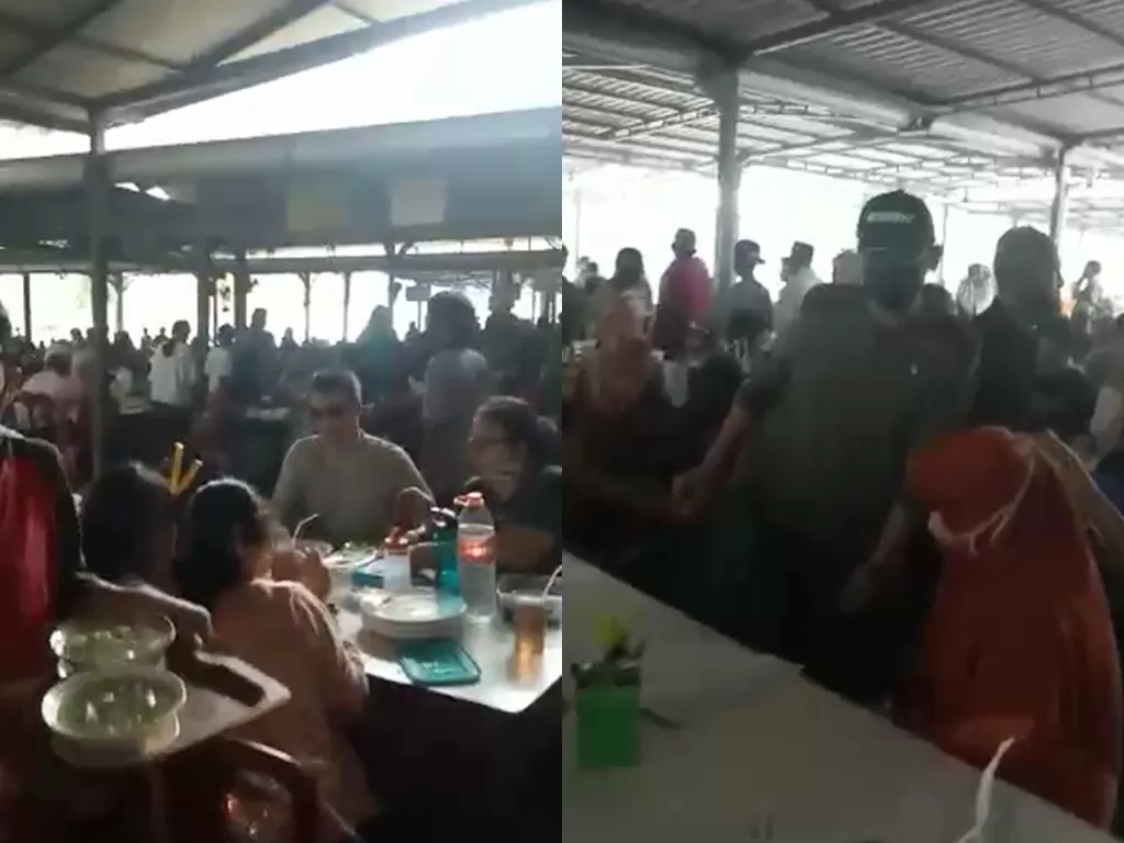 Cuplikan kerumunan orang makan sate maranggi di Purwakarta. (Foto: Istimewa)