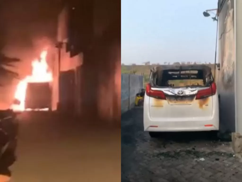 Mobil pedangdut Via Vallen yang terbakar pada Selasa (30-6) subuh tadi WIB. (Instagram/@viavallen)