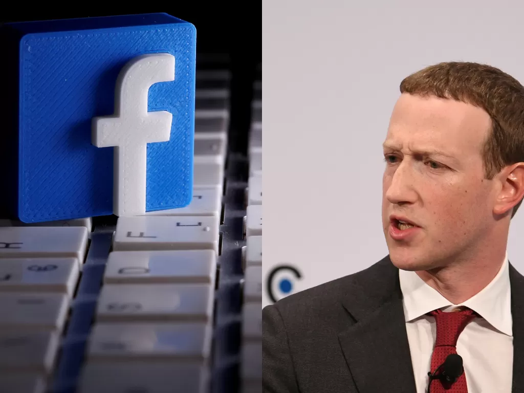 Logo Facebook (kiri) dan CEO Facebook, Mark Zuckerberg (kanan). (REUTERS/Dado Ruvic/Andreas Gebert)
