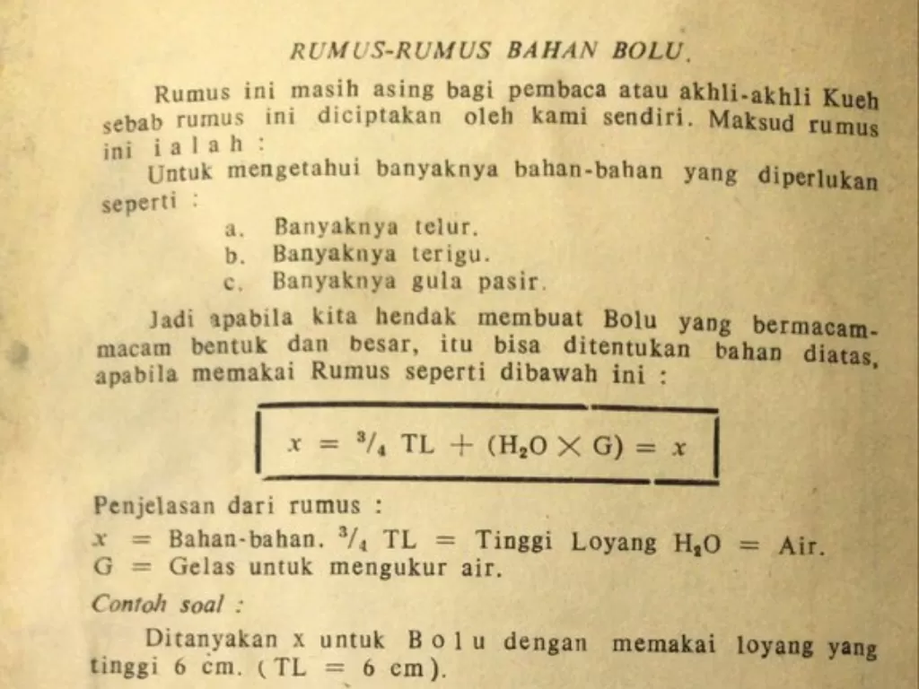 Resep kue bolu lawas pakai rumus matematika. (photo/Twitter/nixapasih)