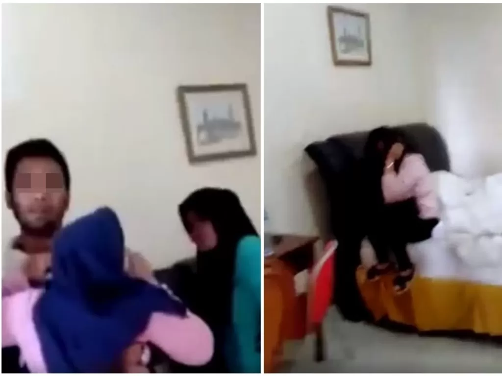 Seorang perempuan memergoki suaminya selingkuh bersama perempuan lain di kamar hotel. (Screenshot/Facebook)
