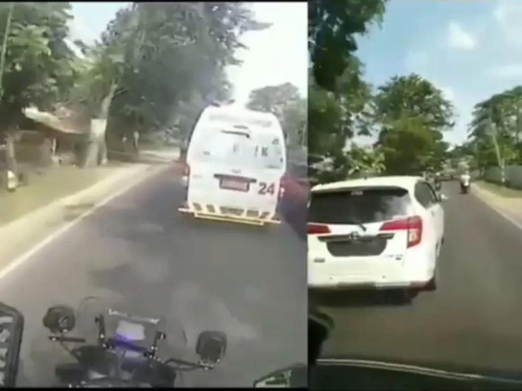 Tampilan pengendara Toyota Calya yang menghalangi jalan ambulans. (SS/Instagram/@dashcam_owners_indonesia)