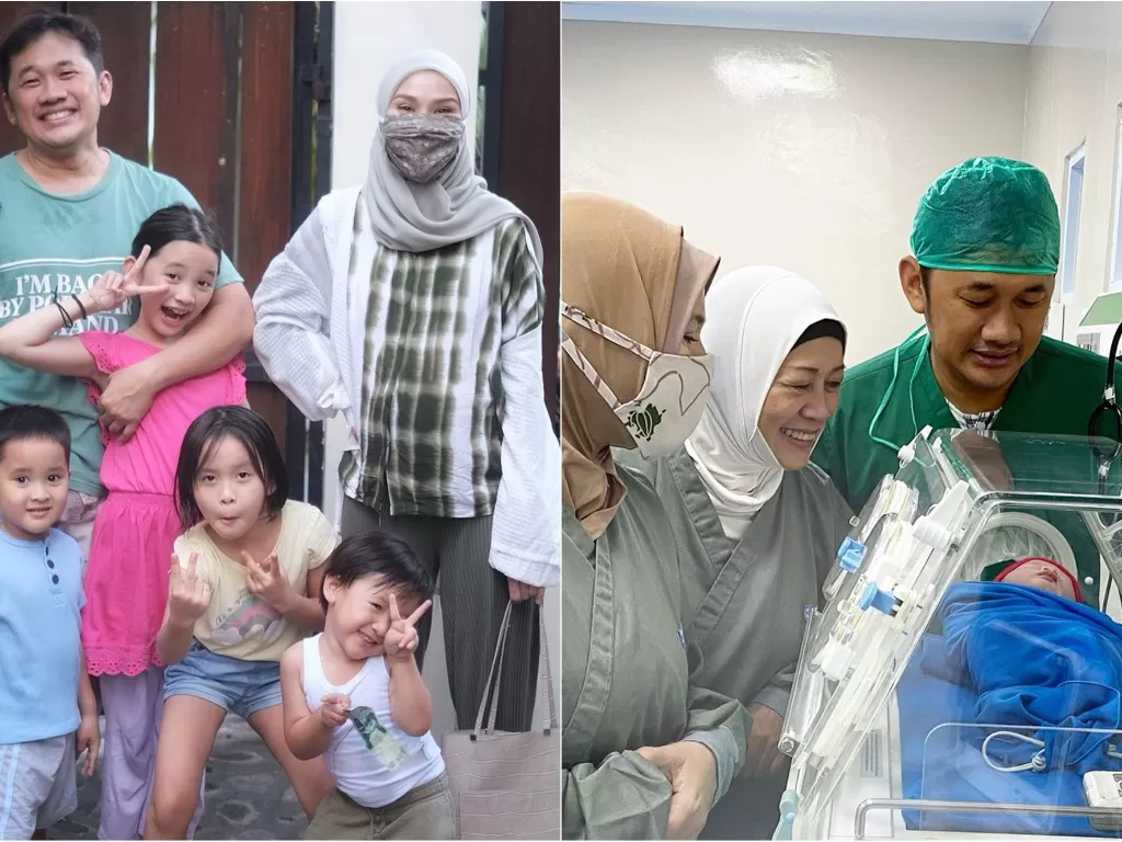 Kiri: Keluarga Hanung Bramantyo dan Zaskia Adya Mecca. (instagram/@zaskiadyamecca). Kanan: Hanung berpose dengan anak kelimanya.  (instagram/@hanungbramantyo)