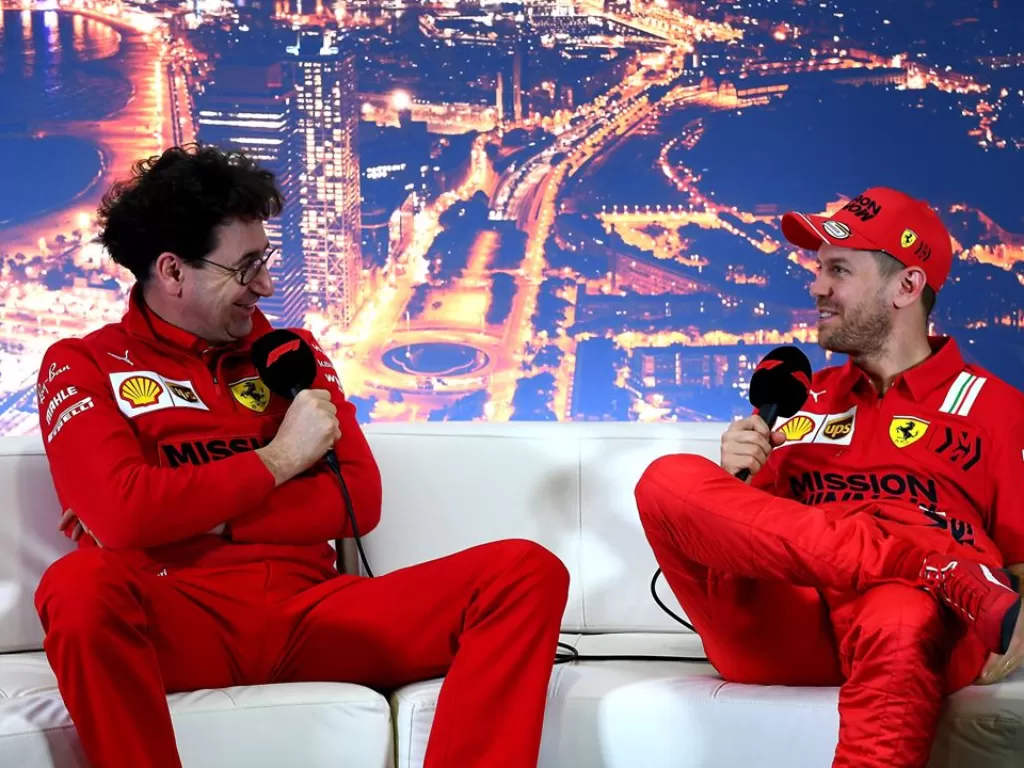 Mattia Binotto (kiri) dan Sebastian Vettel (kanan). (Instagram/@scuderiaferrari)