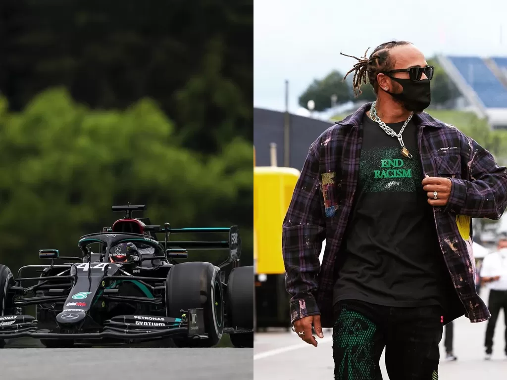 Tampilan mobil W11 milik Mercedes (kiri) dan Lewis Hamilton (kanan). (Instagram/@lewishamilton)