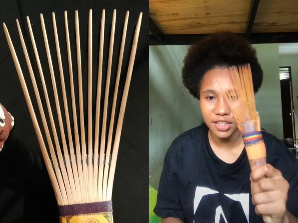 Ilustrasi sisir bambu dari Papua. (Carousell/TIktok@sritirsa)