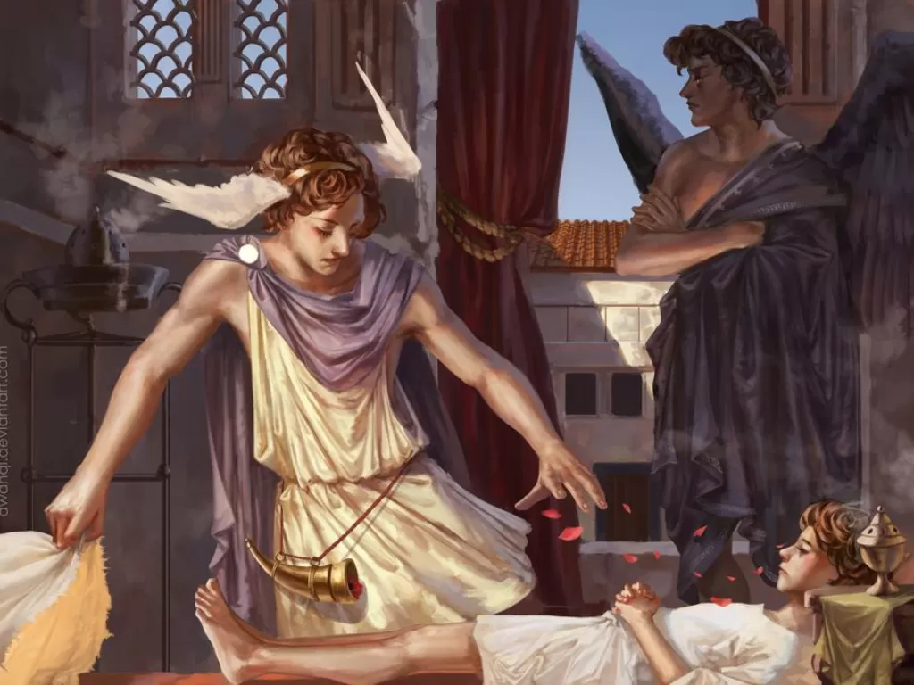 Ilustrasi dewa Hypnos dalam mitologi Yunani. (deviantart.com/awanqi)