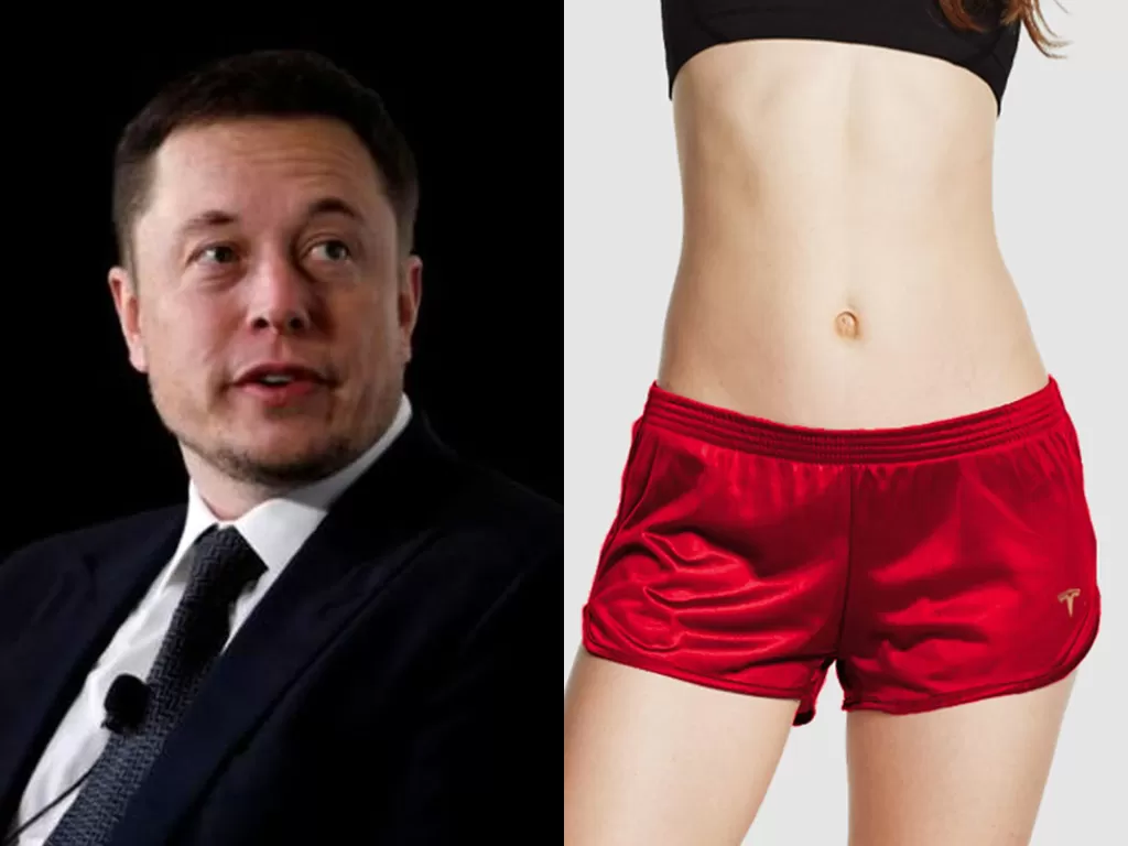 Kiri: CEO Tesla, Elon Musk, Kanan: Celana pendek Tesla (photo/REUTERS/Tesla)
