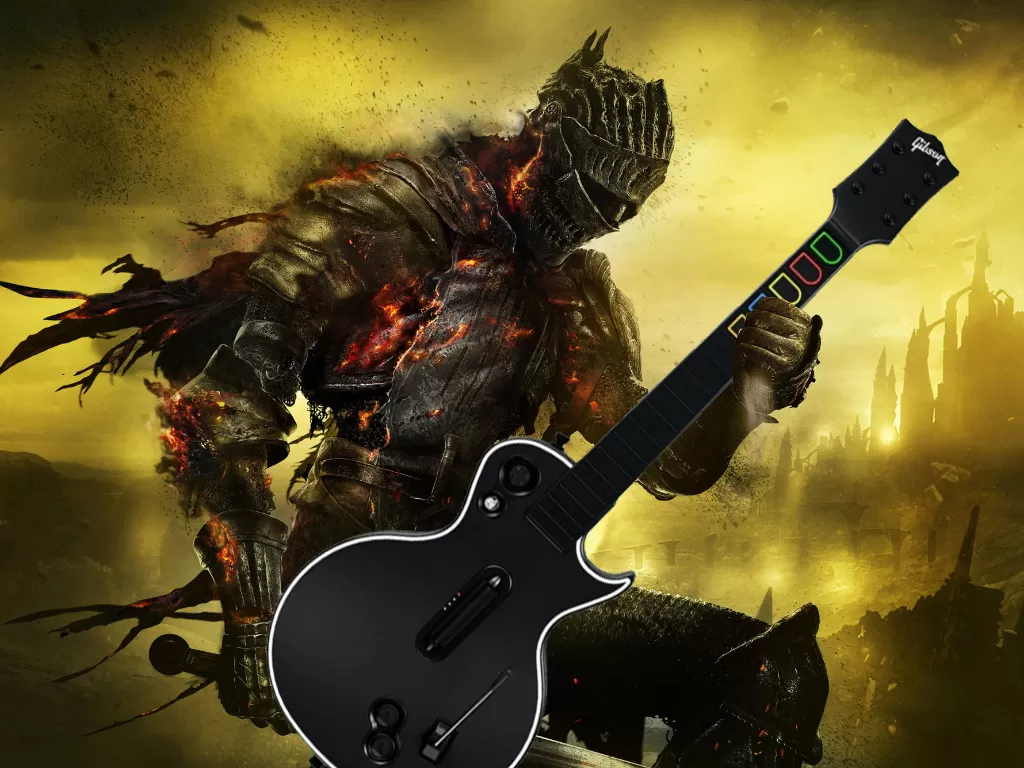 Ilustrasi game Dark Souls III dengan controller Guitar Hero (photo/FromSoftware)