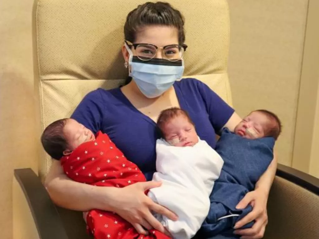 Maggie Sillero, ibu yang berhasil lahirkan tiga bayi kembar setelah sempat positif corona. (cnn.com)