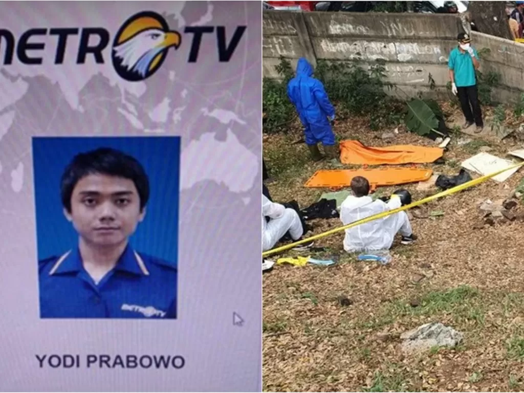 Kiri: News Video Editor Metro TV, Yodi Prabowo yang menjadi korban pembunuhah. (Istimewa). Kanan: Tim gabungan Polisi dan TNI melakukan evakuasi dan identifikasi jenazah editor Metro TV Yodi Prabow (ANTARA/Laily Rahmawaty)