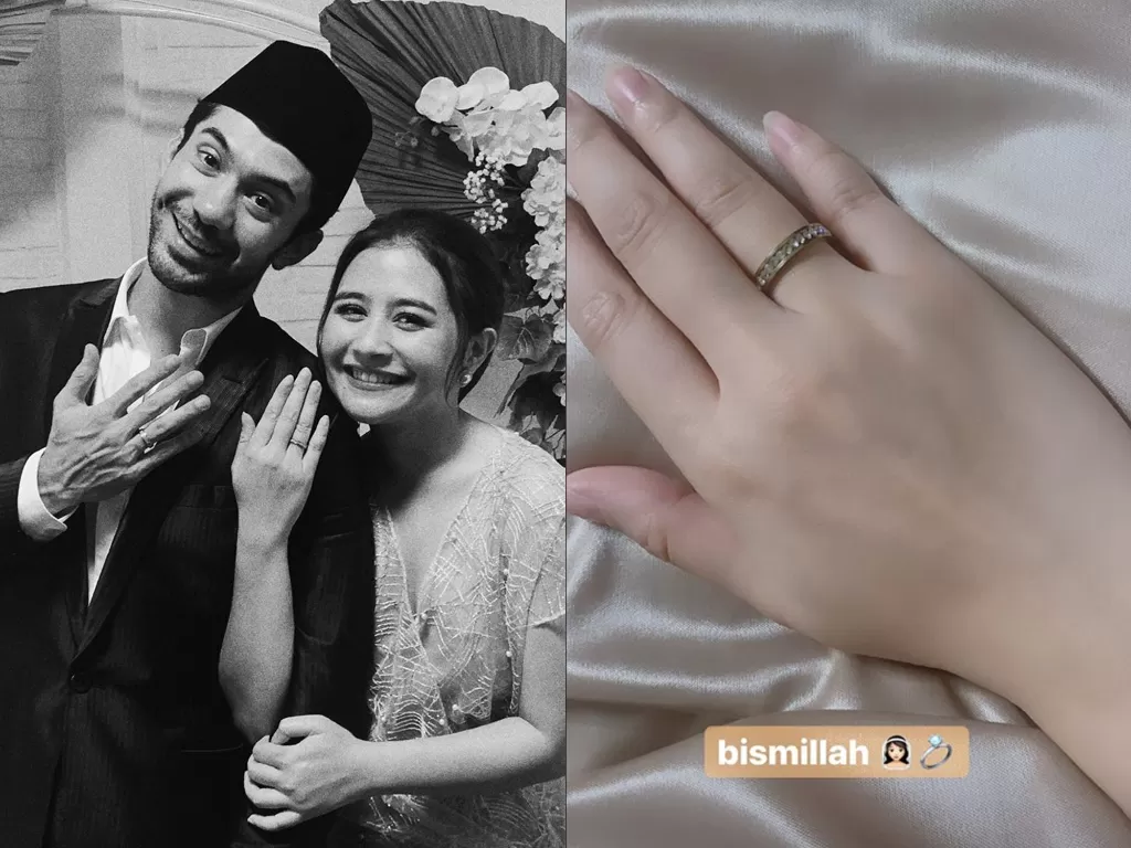 Reza Rahadian saat gandeng Prilly Latuconsina sambil pamer pakai cincin di jari manisnya (photo/Instagram/@prillylatuconsina96)