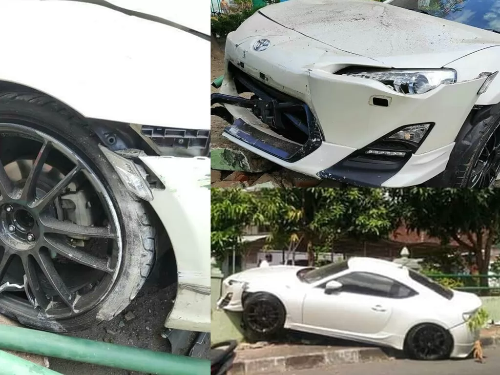 Tampilan Toyota 86 yang hancur ringsek akibat kecelakaan tunggal. (Instagram/@jogja_ig)