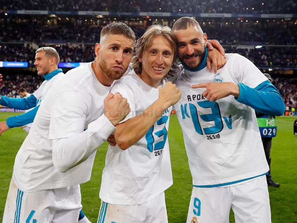 Sergio Ramos, Luka Modric, Karim Benzema. (photo/Twitter/RealEspartaB)