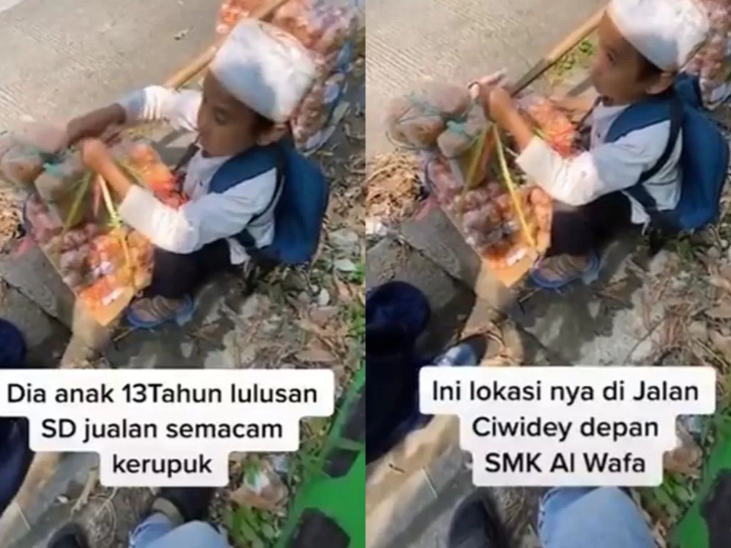 Bocah penjual kerupuk di Bandung. (Screenshot)