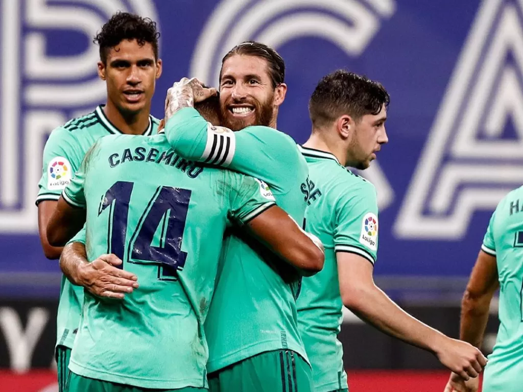 Sergio Ramos dan rekan-rekannya merayakan kemenangan. (Foto: Instagram/Real Madrid CF)