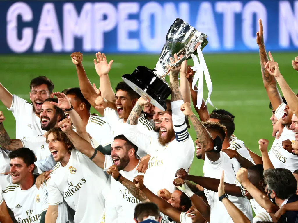 Real Madrid juara La Liga musim 2019/2020. (REUTERS/SERGIO PEREZ)