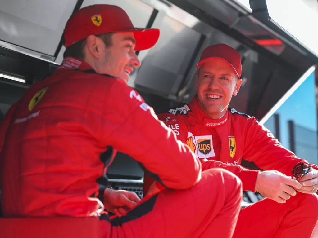 Dua pembalap Ferrari, Charles Leclerc dan Sebastian Vettel. (Instagram/@scuderiaferrari)
