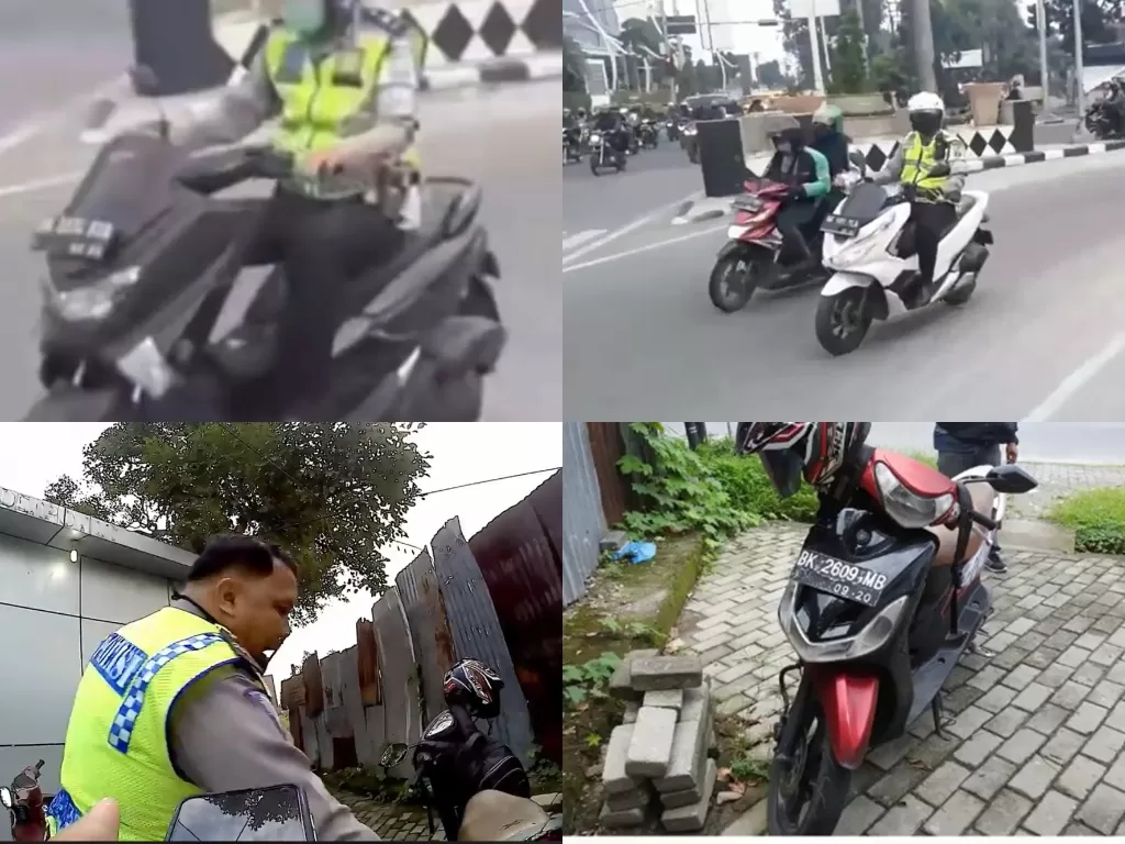 Cuplikan video viral sejumlah oknum Polantas yang diduga kendarai sepeda motor bodong dan pelat palsu.