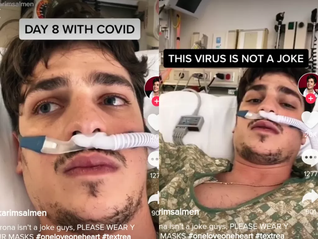 Video TikTok Karim Salmen menunjukkan kondisinya di rumah sakit. (Screenshoot TikTok/@karimsalmen)