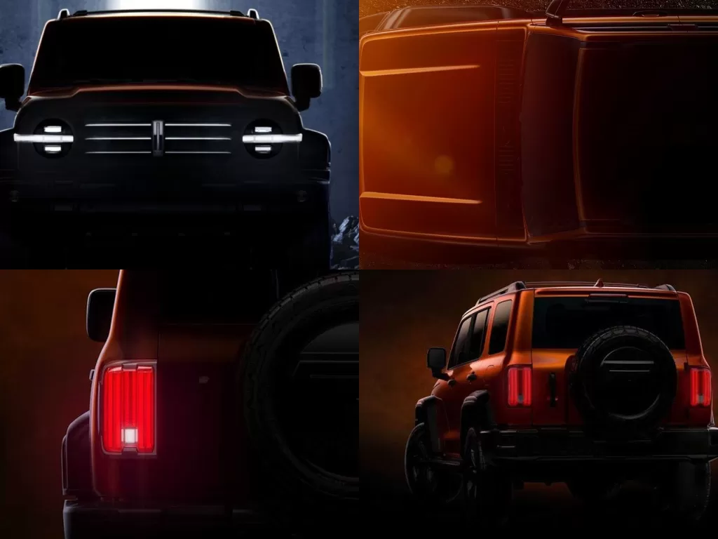Tampilan teaser Wey P01, SUV buatan Tiongkok dengan kesan Ford Bronco. (motor1.com)