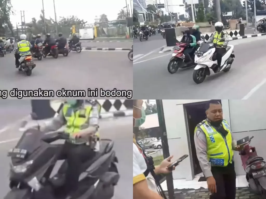 Cuplikan video viral tentang sejumlah oknum Polantas yang diduga mengendarai sepeda motor bodong dan pelat palsu. 