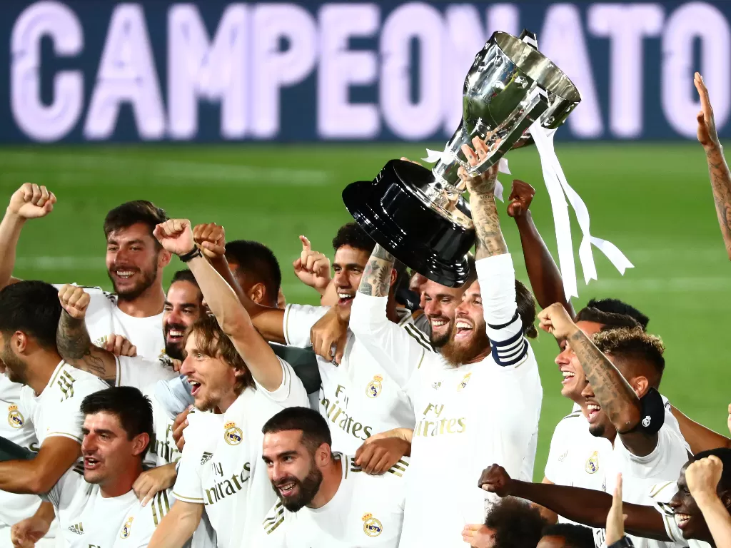 Real Madrid menjuarai LaLiga musim 2019/20. (REUTERS/Sergio Perez)