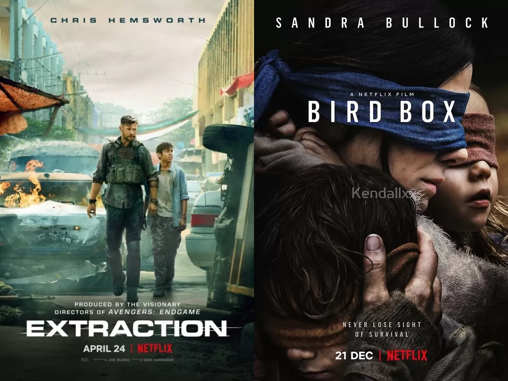 Poster film Extraction (kiri) dan Bird Box (kanan). (photo/dok.Netflix)