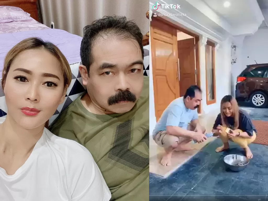 Kiri: Inul Dara tista dan Suaminya Adam Suseno (Instagram/@inul.d), kanan: video TikTok Inul dan Adam. (Twitter/@daratista_inul).