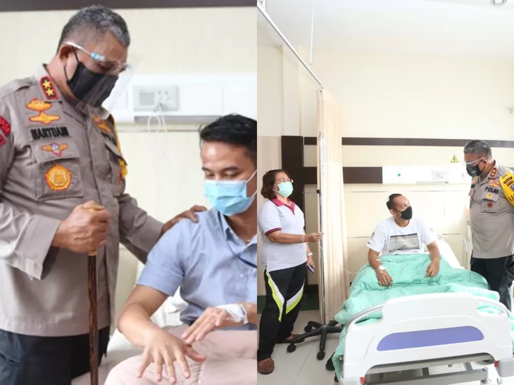 Kapolda Sumut Irjen Pol Martuani Sormin saat menjenguk dua anggotanya di RS Bhayangkara Polda Sumut, Medan, Selasa (21/7/2020).