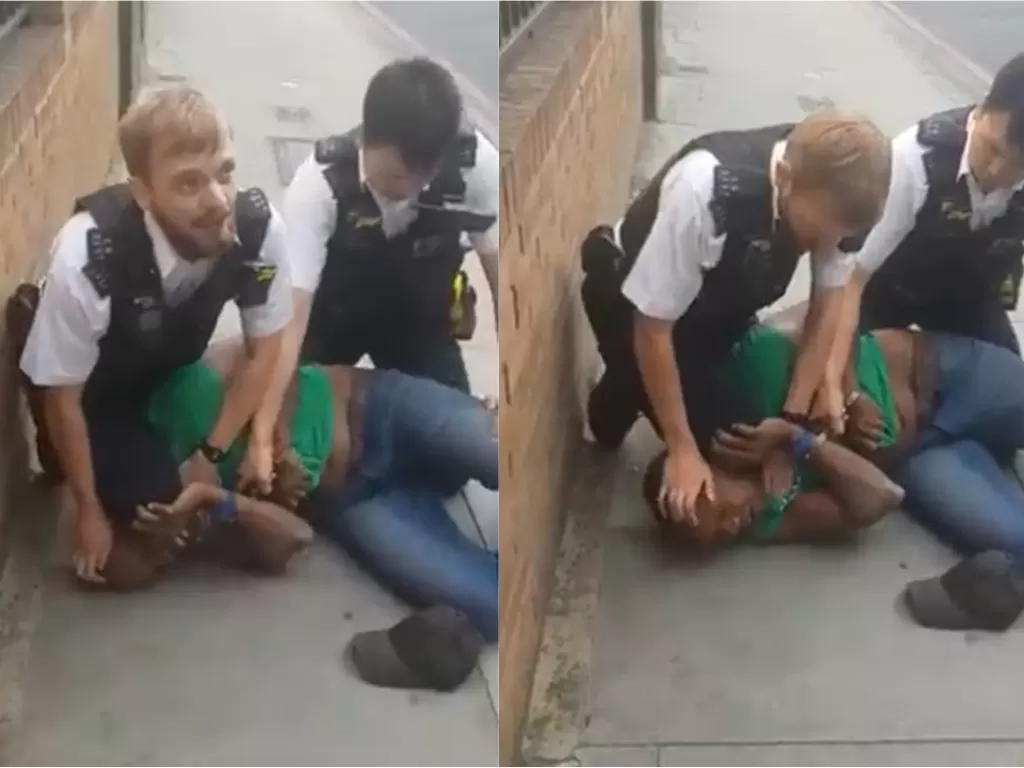 Polisi Inggris injak leher pria kulit hitam (Screenshot)