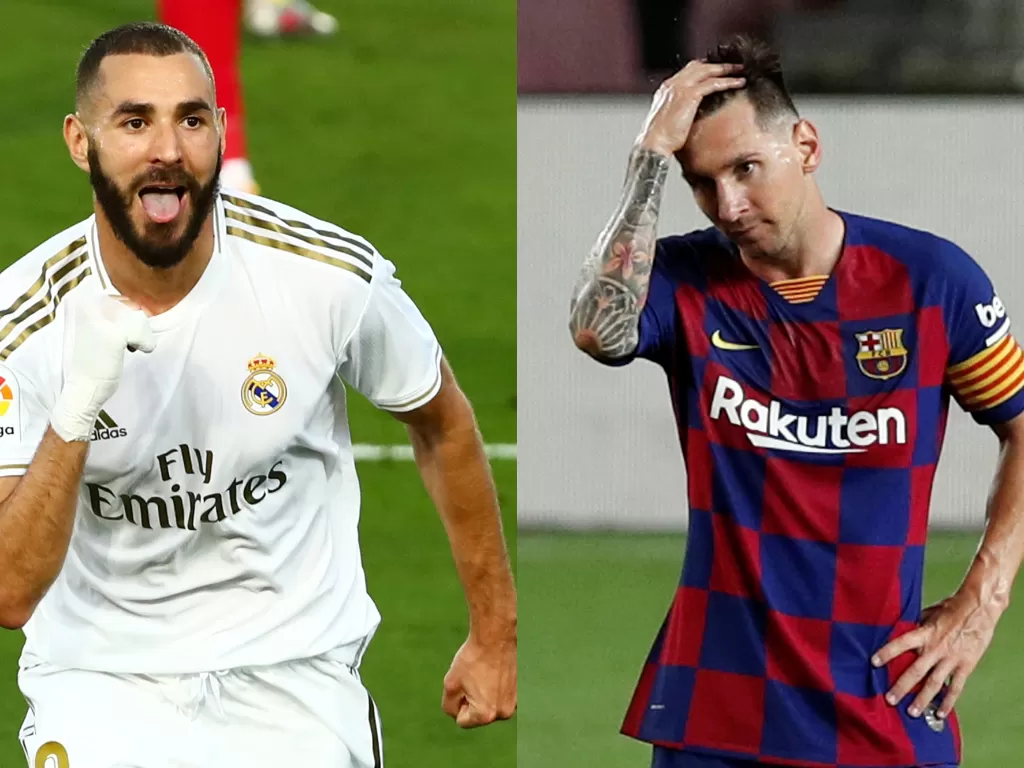 Karim Benzema (kanan), Lionel Messi (kiri). (REUTERS/SERGIO PEREZ/Albert Gea)